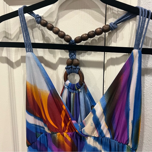 Ocean blue brand sundress/coverup with wooden beads - Picture 4 of 6